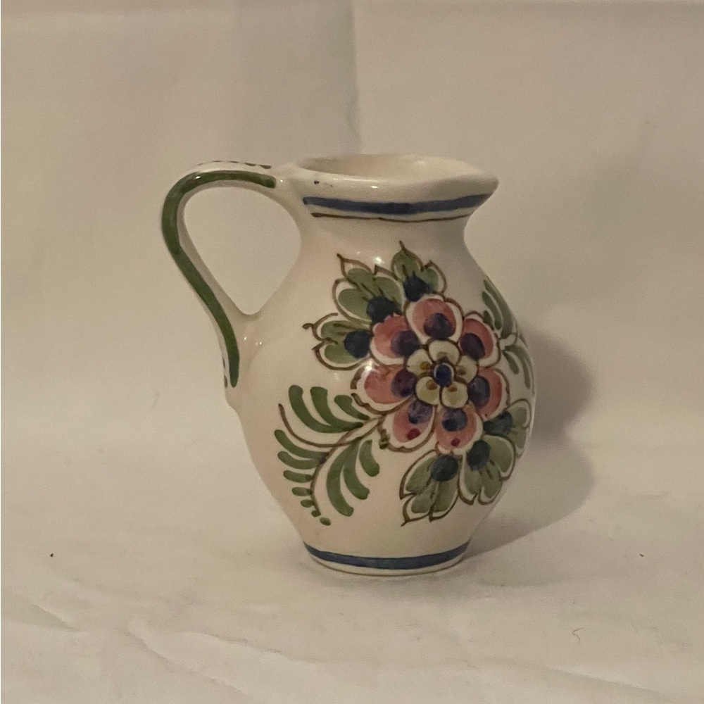 Italian Mini Ceramic Creamer MCM Handpainted Floral Design Small 3” Vtg EUC